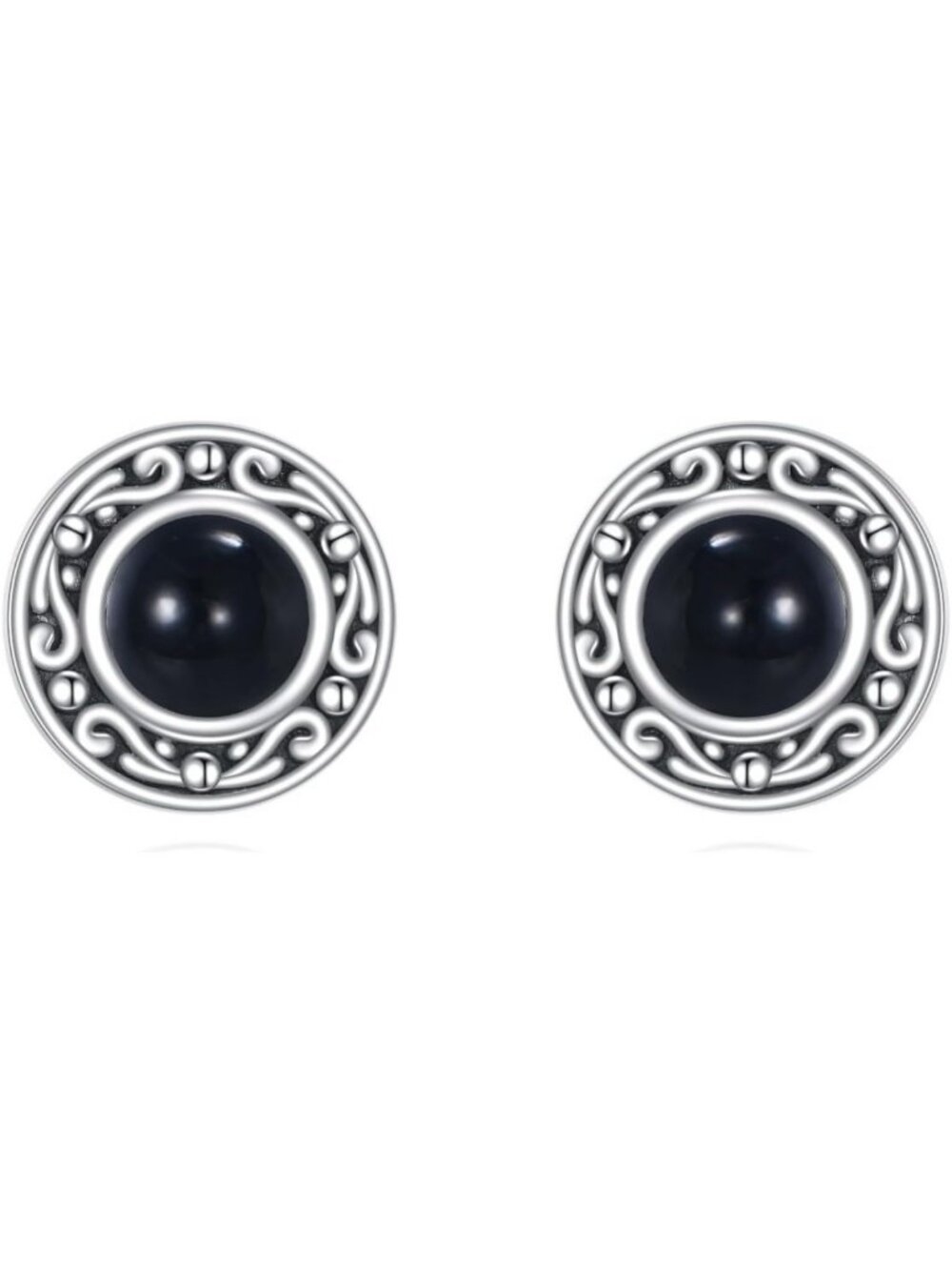 Boho Vintage Black Onyx Stud Earrings in Sterling Silver | Unique Jewelry Gift